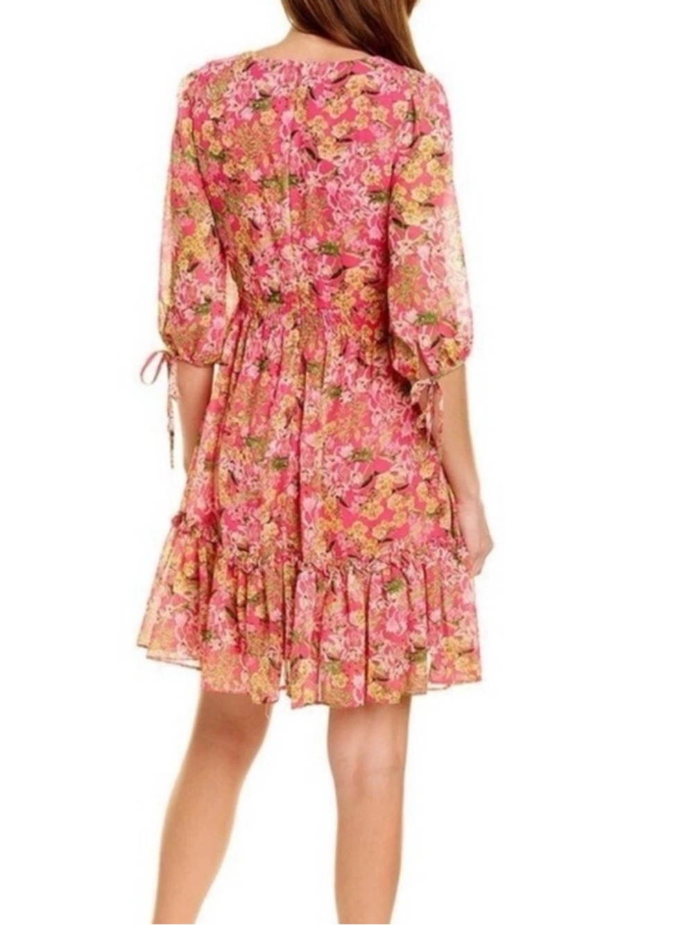NWT Taylor Pink Floral V-Neck Ruffle Mini Dress 3/4 Sleeves - Picture 3 of 8